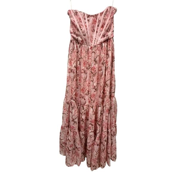 NWOT Lulus Special Moment Pink Floral Strapless Bustier Maxi Dress Size Medium - Picture 1 of 8